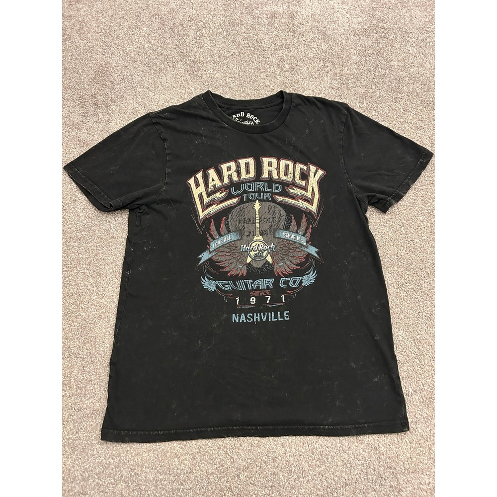 VTG Hard Rock Cafe Nashville T Shirt Mens Medium Black Exc Acid Wash World Tour